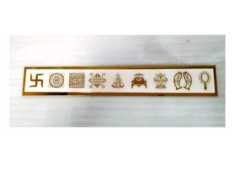 Ashtamangal for Gifting Solutions with make in Acrylic base & Gold Plated Metal Sticker with Dome Lamination Size : 12.5&#39;&#39; x 2&#39;&#39;