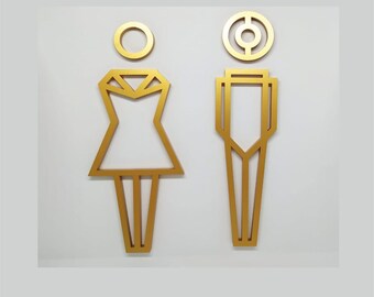 Male& Female Combo Acrylic Gold Brushed Finished Cut Out Toilet Symbol Size : 10'' Height