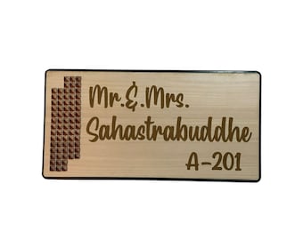 Personalized Acrylic Wooden Finish Name Plate with Stone Design and Engraving Letters Back Stud for Fixing Size : 12'' x 6''