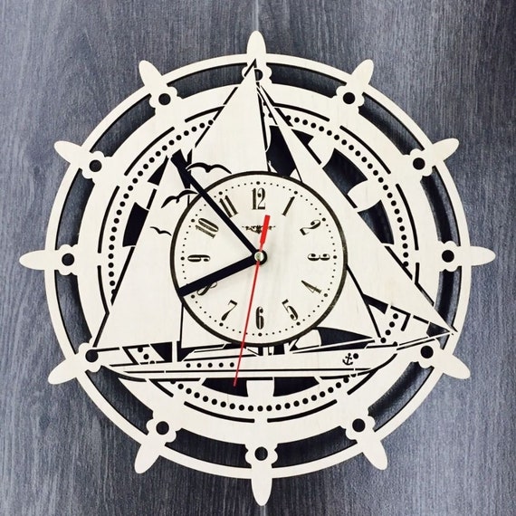 Wood Sailboat wall clock Ship Sea Wall wall clock cut files Etsy