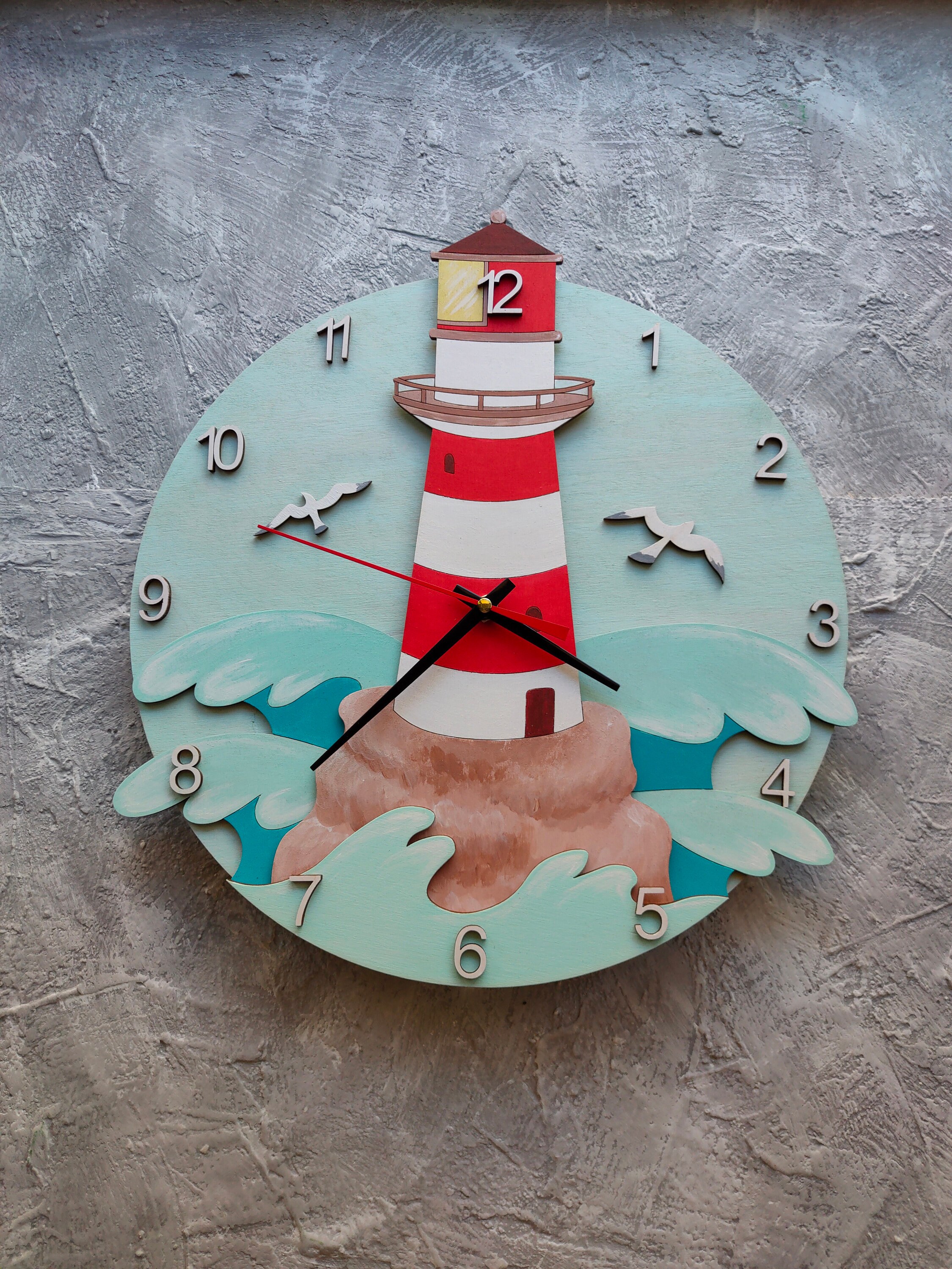 Layered Wall clock lighthouse Seagulls on the lighthouse Blue Etsy
