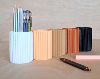 Pen Pots, Desk Tidy, Desk Organiser, Office Storage. Minimalist Fluted Style in 5 Earthy colours, 3D Printed Biodegradable PLA, Made in UK.