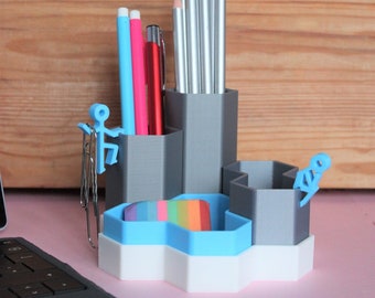 Desk Organiser, Pen, Pencil Pot for Bits and Bobs, Modular Inter-Changeable Pot, White Base Edition