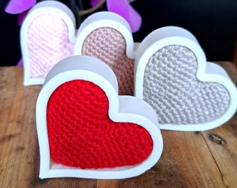 Valentine's Day Heart Gift, Stand Up Freestanding Heart Red, Pink, Blush, Natural. Amigurumi Crochet Pocket Hug, Under 10 Pounds. Free post.