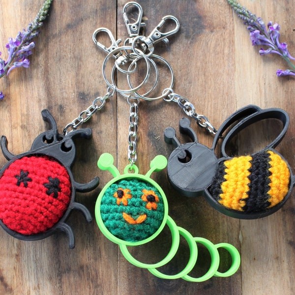 Bee, Ladybird, Caterpillar Amigurumi Crochet Charm Large Keychain Keyring presents under 10 pound, Christmas Stocking Cracker Advent Fillers