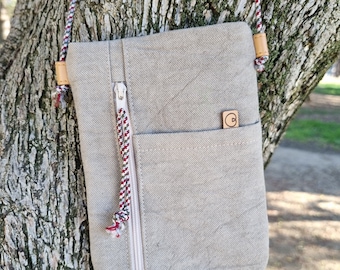 Natural Dyed Cotton Mobile Bag, Natural Dyed Cell Phone Purse, Mobile Phone Canvas Purse, Smartphone Shoulder Bag, IPhone Shoulder Bag, Dyed