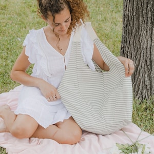 Giant Stripped Beach Bag, Large Cotton Shopper, Large Cotton Beach Bag, Oversized Cotton Bag, Large Tote Bag, Shoulder Bag, Large Cotton Bag