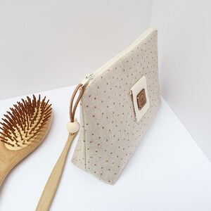 Medium Dot Print Zip Pouch, Printed Cosmetic Linen Pouch, Medium Makeup Bag, Cosmetic Bag, Toiletry Bag, Pouch Bag, Makeup Pouch, Dot Pouch