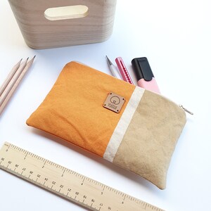 Sky Blue Cotton Pouch, Zip Pouch Bag, Pencil Pouch Bag, Cosmetic Pouch, Makeup Bag, Pouch Bag, Pencil Bag, Ecofriendly Gift, Pencil Case Orange