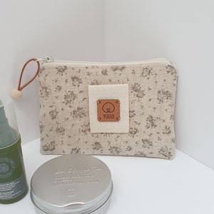 Flower Small Linen Pouch, Printed Cosmetic Zip Pouch, Small Makeup Pouch, Makeup Pouch, Cosmetic Bag, Pouch Bag, Coin Purse, Coin Linen Bag