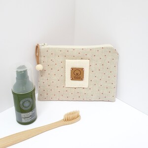 Small Dot Print Zip Pouch, Printed Cosmetic Linen Pouch, Small Makeup Bag, Cosmetic Bag, Pouch Bag, Makeup Pouch, Coin Purse, Coin Linen Bag