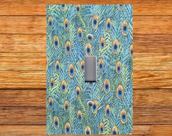 Peacock Feathers Blue Green Image on Light Switch Plate Cover - Light Switch & Outlet Covers