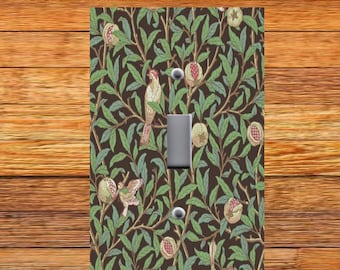 William Morris Birds Pomegranate Green Brown on Light Switch Plate Cover - Light Switch & Outlet Covers