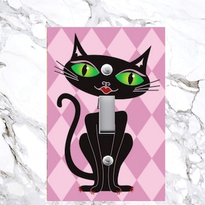 Electric Light Switch Plate Cover - Animals Black Cat Diamond Collar - Switch Plates Outlet - Matching Screws! Great Gift Idea!