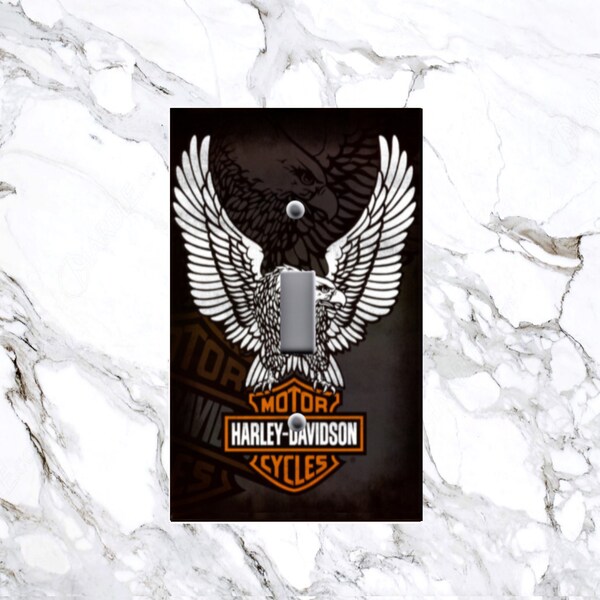 Electric Light Switch Plate Cover - Man Cave Harley Davidson Motorcycles Eagle - Switch Plates Outlet - Matching Screws! Great Gift Idea!