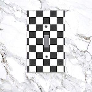 Electric Light Switch Plate Cover - Black White Check Checkerboard  - Switch Plates Outlet Cover - Matching Screws! Great Gift Idea!