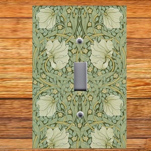 William Morris Pimpernel Green Olive Beige Flowers Image on Light Switch Plate Cover - Light Switch & Outlet Covers