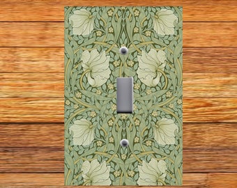 William Morris Pimpernel Green Olive Beige Flowers Image on Light Switch Plate Cover - Light Switch & Outlet Covers