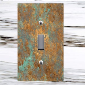 Light Switch Plate Cover - Image Of Aged Copper Weathered Bronze Patina Design  Home Decor Rustic Decor - Wallplates Outlet Matching Screws!