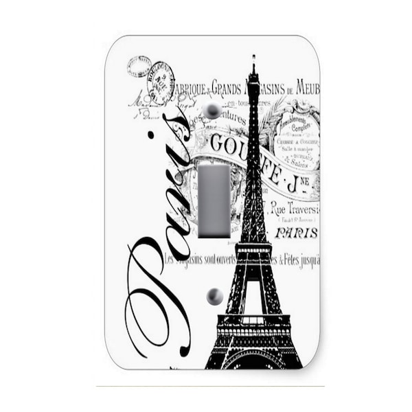 Electric Light Switch Plate Cover - Paris Eiffel Tower Black and White  - Switch Plates Outlet Cover - Matching Screws! Great Gift Idea!