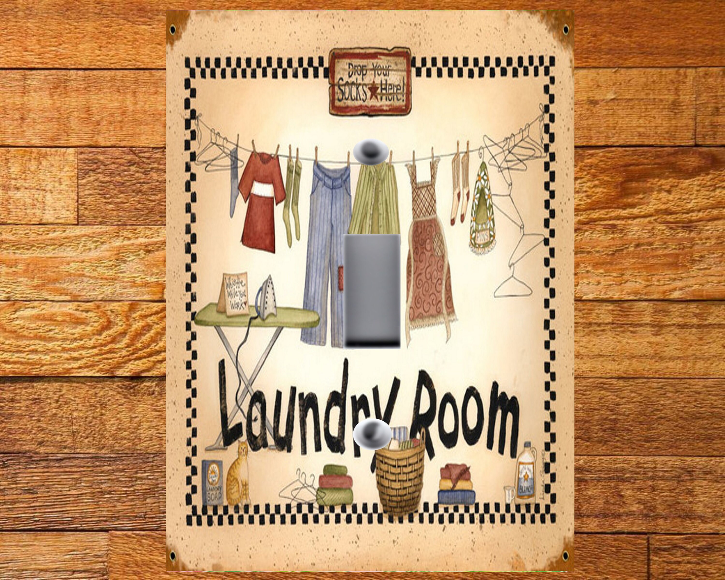 Rustic Laundry Room Rules Sign Light Switch Plate – Vintage Farmhouse Wall Outlet Cover
