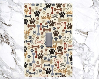 Electric Light Switch Plate Cover - Canine Dog Woof Bones - Switch Plates Outlet Cover - Matching Screws! Great Gift Idea!