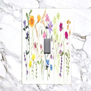 Light Switch Plate Cover -  Floral Decor Wildflowers on White 1 - Switchplates Wallplates Outlet - Matching Screws! Great Gift Idea!