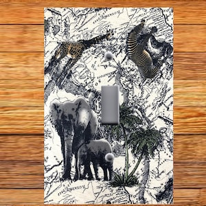 Jungle Safari Animal Black Ivory Elephant Image on Light Switch Plate Cover - Light Switch & Outlet Covers