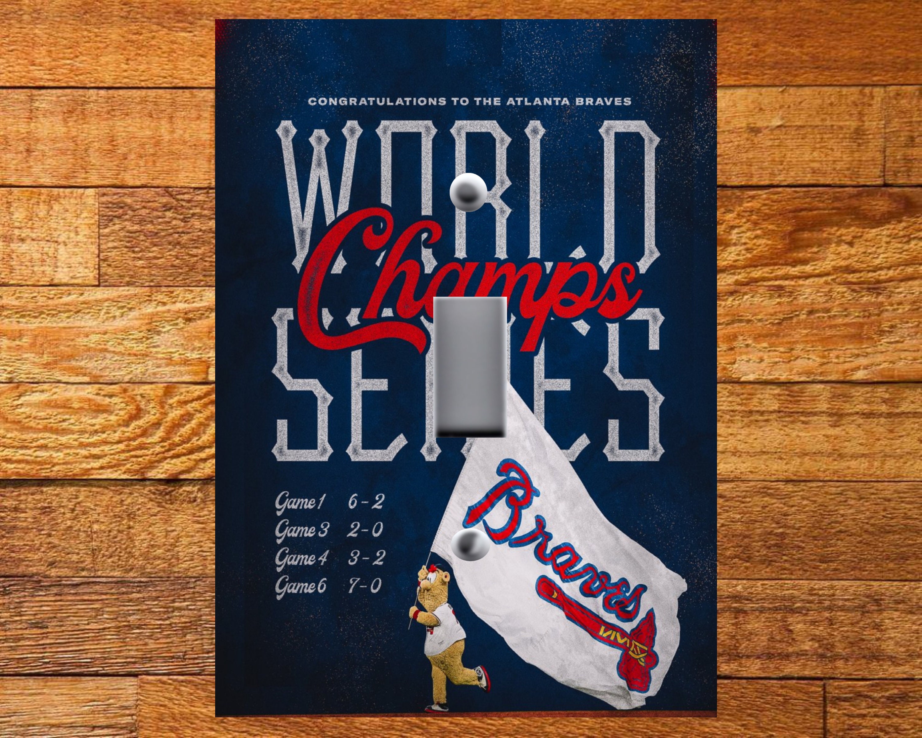 ALL SIZES Light Switch Plate Cover MAN CAVE ATLANTA BRAVES WORLD SERIES CHAMPS
