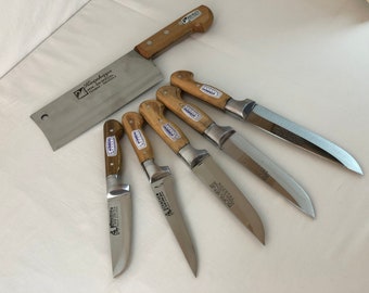 6 Pieces Lot, Classic Wooden Handle World Famous Registered Handmade Surmene Knives + Big And Small Special Stainless Meat Cleavers