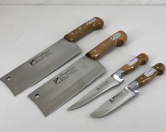 4 Pieces Knifes Lot, Classic Wooden Handle World Famous Registered Handmade Surmene Knives + Big And Small Special Stainless Meat Cleavers