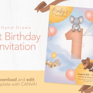 赤ちゃんの初めての誕生日パーティー招待状 - Canvaですぐにダウンロードして編集