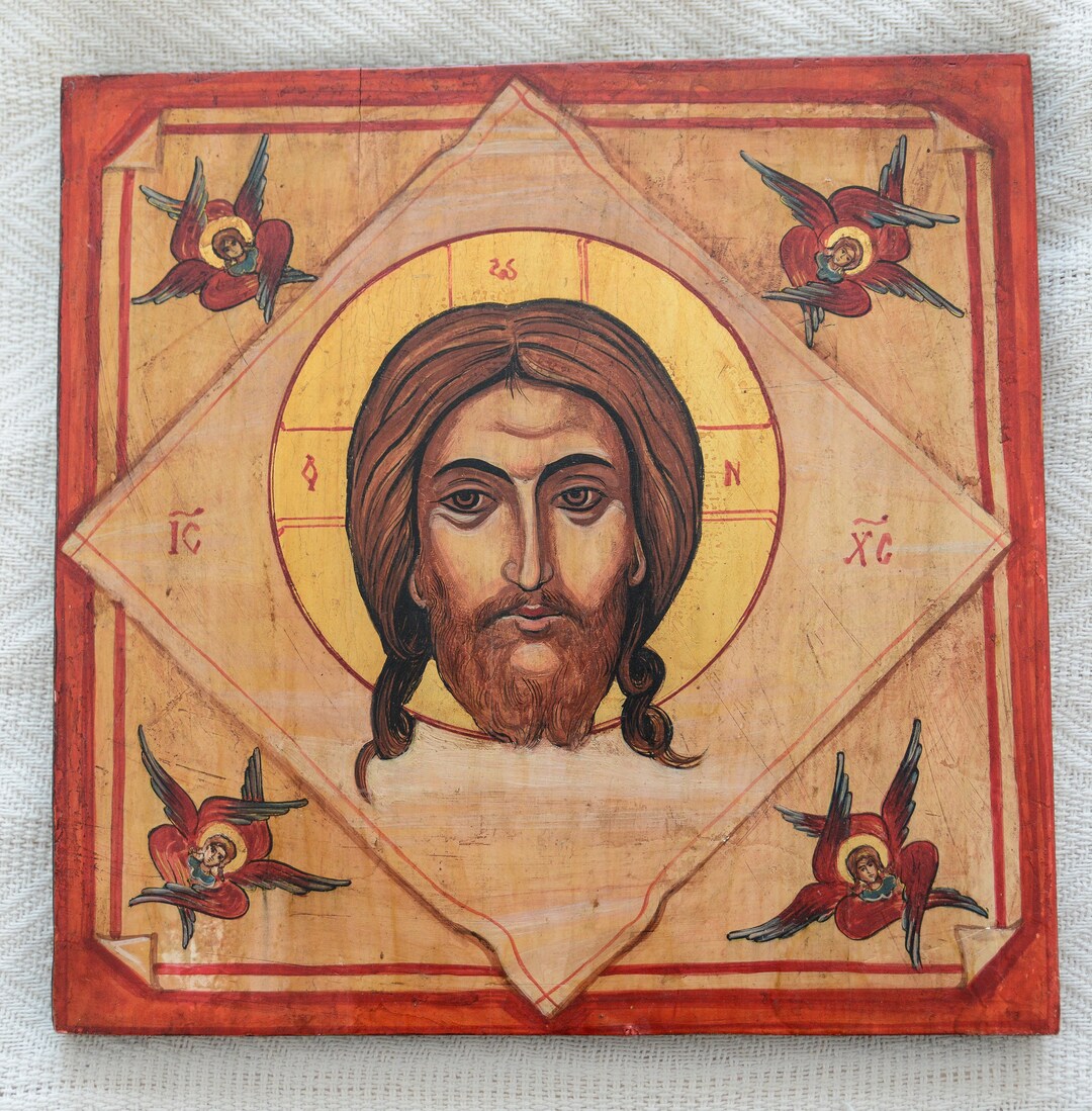 Byzantine Painted Oil on Wood Icon Jesus and Angels - Etsy