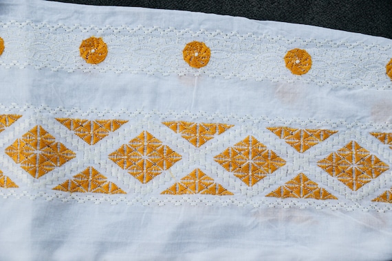 Romanian Embroidered Blouse Yellow and White - image 6