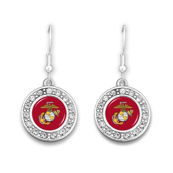 U.S. Marines Small Round Crystal Charm Earrings