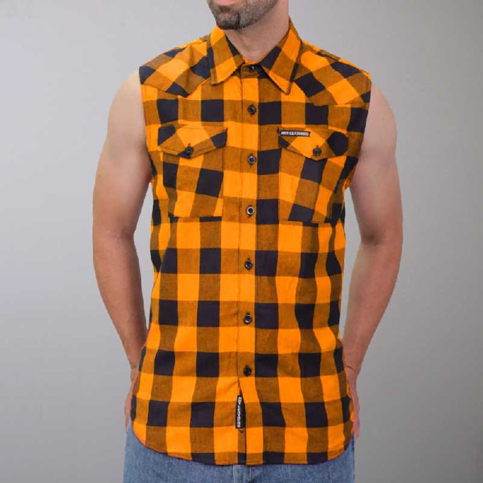 Black and Orange Sleeveless Biker Flannel Shirt for Men Etsy