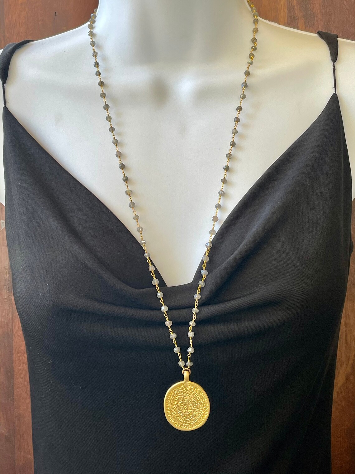 Gold Greek Calendar Medallion on Labradorite Gold Wrapped Etsy