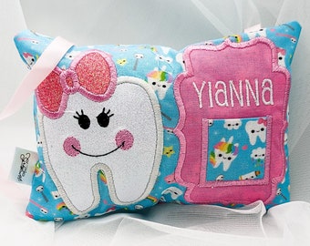 Tooth Fairy Pillow with Rainbow Unicorn Tooth Fabric - Personalised - Glow in the Dark
