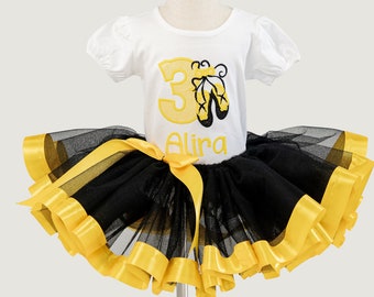 Ballet Tutu Outfit - Yellow & Black Ribbon Tutu - Personalised