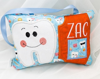 Sunny Summer Teeth in Orange Blue Tooth Fairy Pillow - Personalised & Glow in the Dark