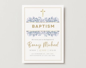 Invitación de Bautismo / Plantilla editable de Canva / Descarga instantánea / Invitación de Bautizo / Invitación imprimible para ceremonia religiosa
