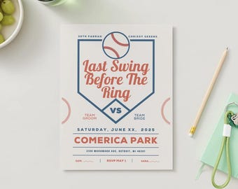 Último golpe antes del ring / Invitación para despedida de soltera con temática de béisbol / Descarga digital imprimible / Plantilla editable de Canva