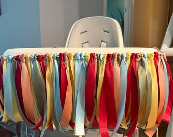 Banner personalizado/colorido para silla alta de primer cumpleaños/Accesorio fotográfico para pastel de arcoíris/Banner con cinta para silla alta/1.er cumpleaños/Niño o niña