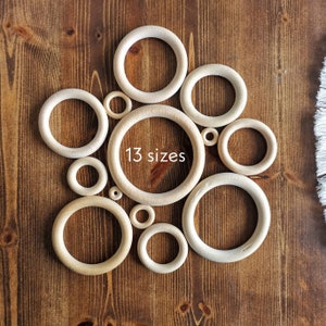 NATURAL WOODEN RINGS -  13 Size Wooden Macrame Rings, Unfinished Round Wooden Rings for Dream Catchers, Plant Hangers, Wall Decor Diy Crafts