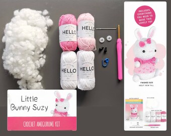 Little Bunny Suzy Diy Amigurumi Kit Large Crochet Toy CROCHET KIT AMIGURUMI Cute Amigurumi Pattern Learn to Diy Crochet Gift Doll