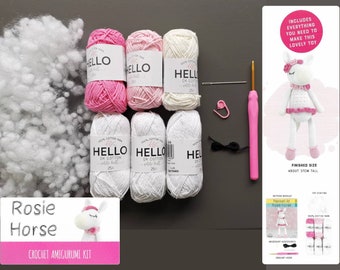 HÄKELN KIT AMIGURUMI - "Häkeln Amigurumi Kit ""Rosie Pferd"" - Niedliches Amigurumi Muster - Großes Häkelspielzeug - Lerne selbst zu häkeln Geschenkpuppe."