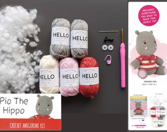 AMIGURUMI KIT DIY - "Pio das Nilpferd" Amigurumi Kit häkeln - Niedliches Amigurumi Muster - Großes Häkelspielzeug - Lerne selbst zu häkeln Geschenkpuppe