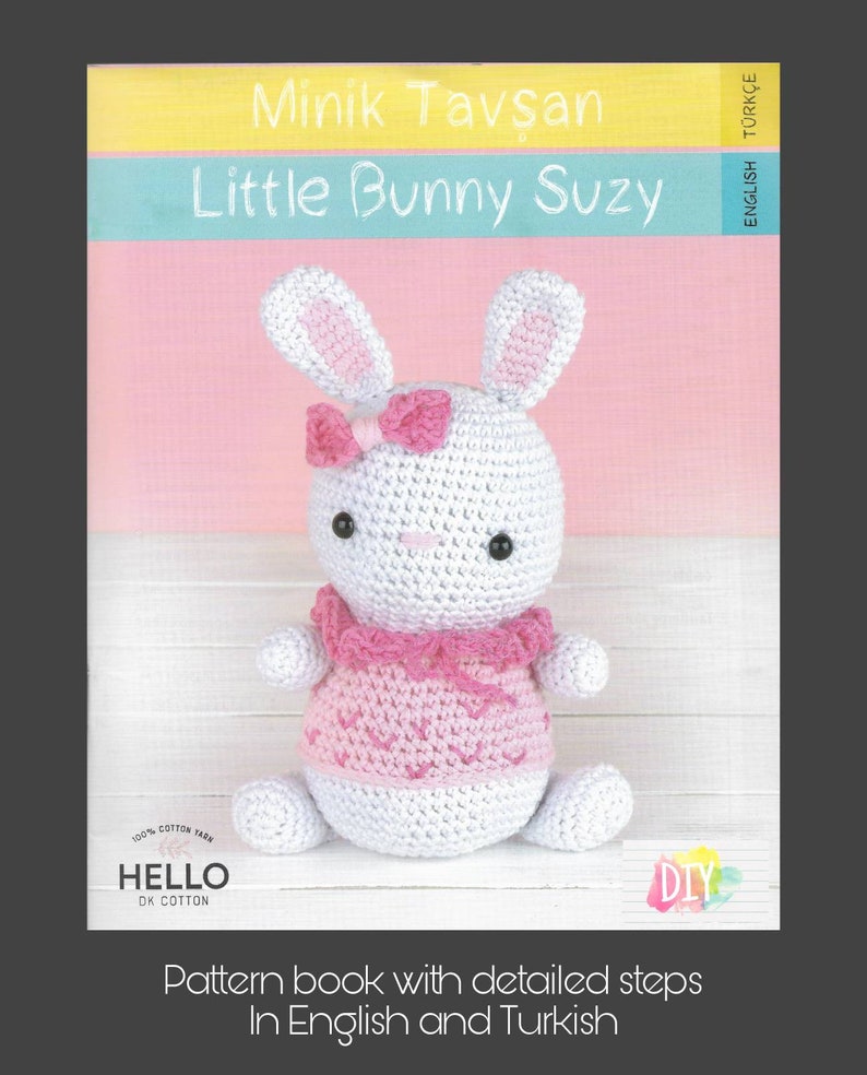 Little Bunny Suzy Diy Amigurumi Kit Large Crochet Toy Learn to Diy Crochet Gift Doll Cute Amigurumi Pattern CROCHET KIT AMIGURUMI