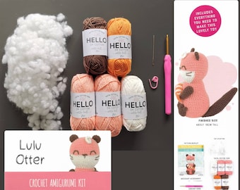 AMIGURUMI KIT GEHÄKELT - "Häkel-Kit ""Lulu Otter"" - Niedliches Amigurumi Häkelmuster - Großes Häkelspielzeug - Lerne selbst zu häkeln Geschenk Puppe Tier."