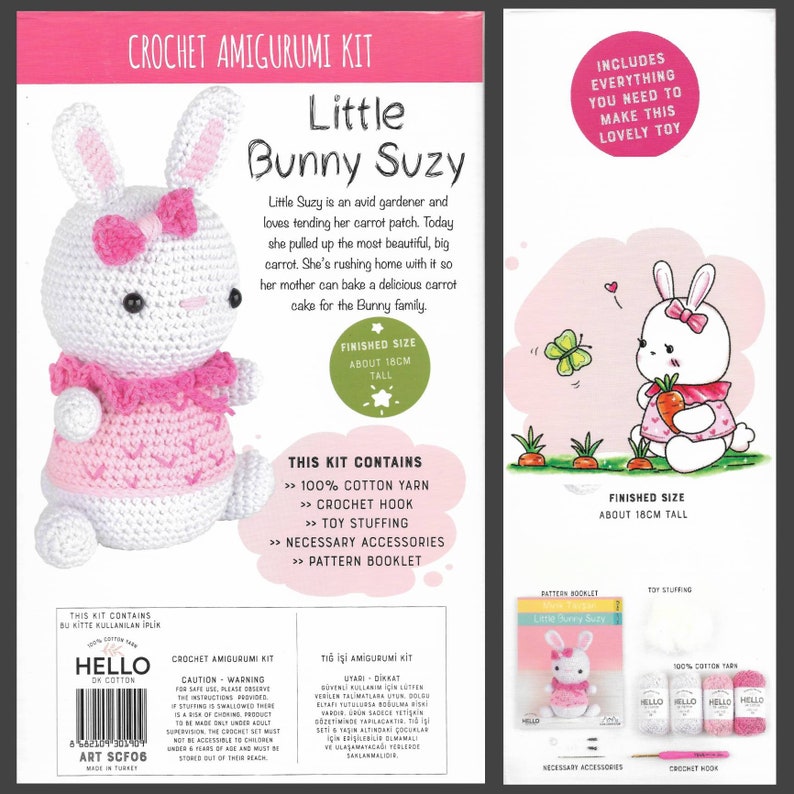 Little Bunny Suzy Diy Amigurumi Kit Large Crochet Toy Learn to Diy Crochet Gift Doll Cute Amigurumi Pattern CROCHET KIT AMIGURUMI
